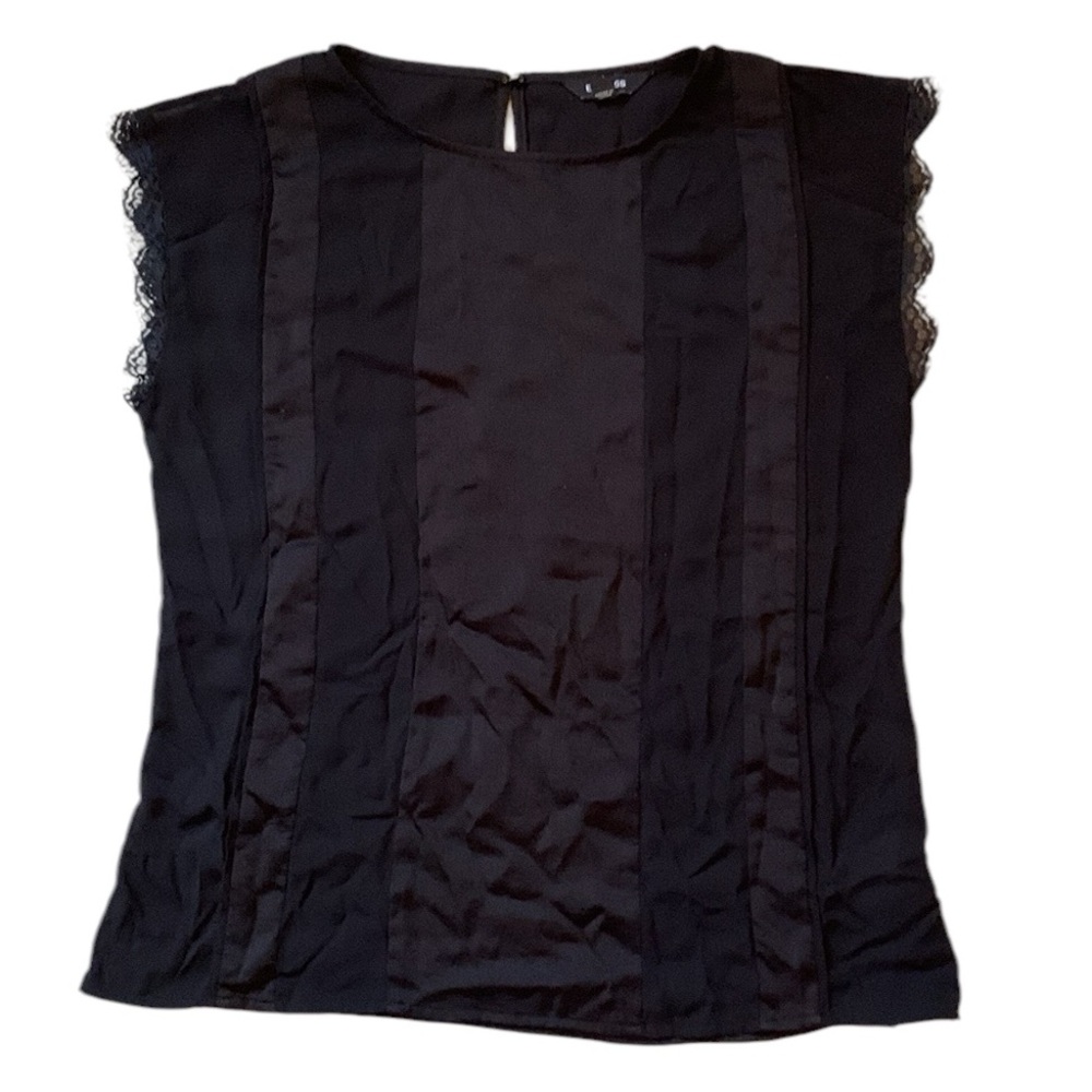 Express Black Eyelash Lace Sleeve Women's Small Top Shirt Stripes Semi Sheer